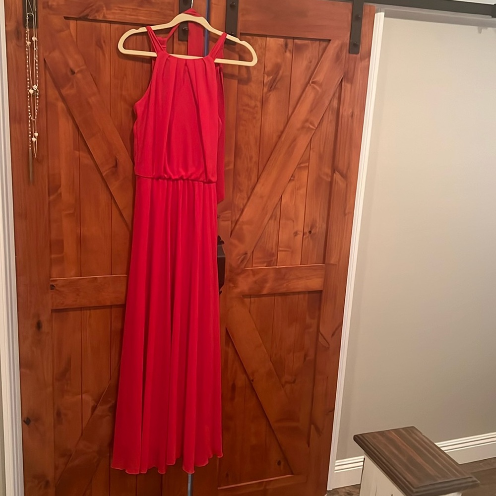 Floor length formal red pleated skirt
